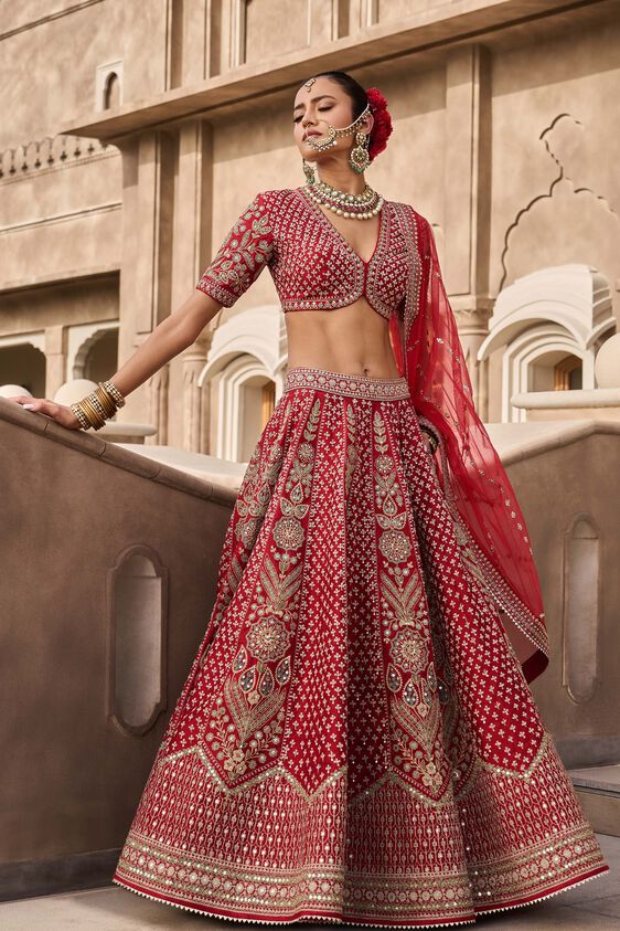 Anita dongre red bridal lehenga cheap